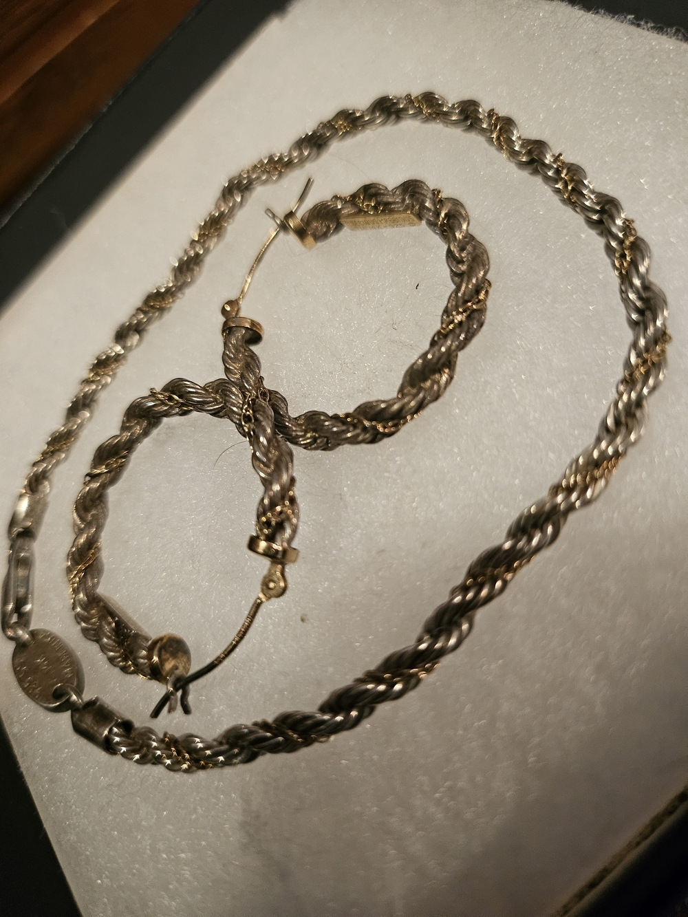 Twisted Rope Bracelet and Hoop Earrings Set -  Gold And Silver